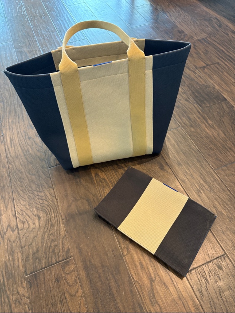 Rothy’s Navy and Tan Tote with Matching Pouch
